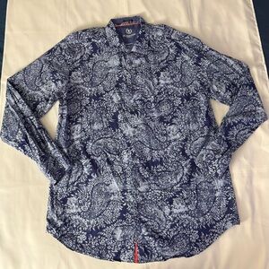 Bugatchi Uomo Classic Fit Blue Long Sleeve Button Down Paisley Print Shirt